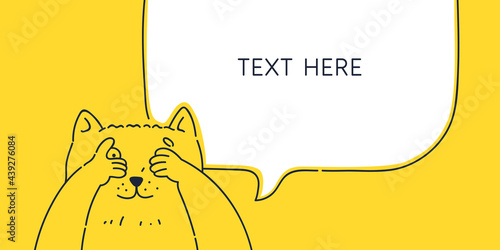 A line drawing of a cat in a cartoon style. A pet in the background. A frame for placing information.