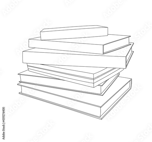 Vector illustration of a stack of books in line art. Hand-drawn set. The concept of objects for learning, reading. School tools. Suitable for book shops, a publishing houses.