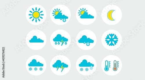 Weather icon set. Set of flat isolated illustrations