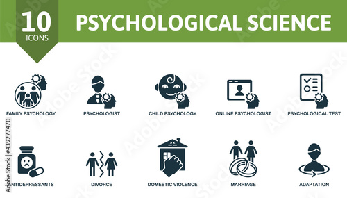 Psychological Science icon set. Contains editable icons psychology theme such as family psychololy, child psychology, psychological test and more.