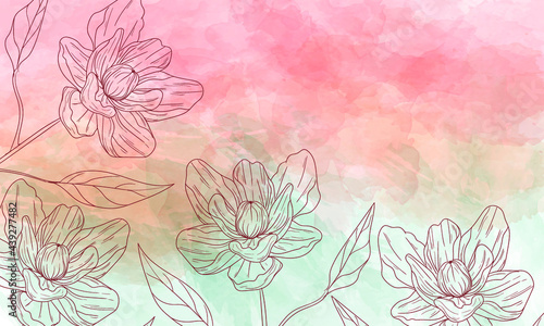 watercolor painted background with hand drawn flowers