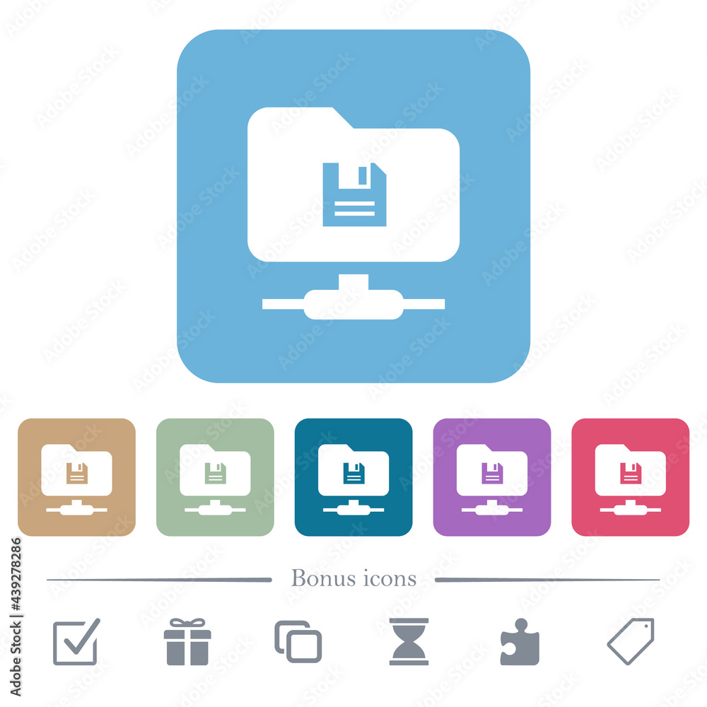 FTP save flat icons on color rounded square backgrounds