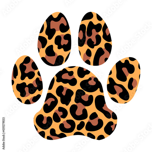 Dog paw with leopard texture - Handwritten Vector paw shape silhuette. Good for logo, tattoo design, t shirt, gift, mug. Pet lovers. 