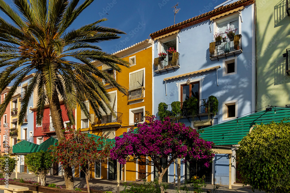 View of the colorful houses of the town of Villajoyosa.