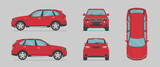Vector red suv car. Side view, front view, back view, top view. Cartoon flat illustration, car for graphic and web
