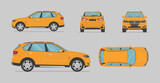 Vector yellow suv car. Side view, front view, back view, top view. Cartoon flat illustration, car for graphic and web