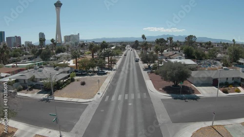 Fly over boulevard, Las Vega, Nevada. Residential urban sprawling.