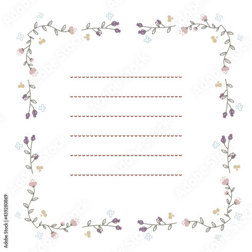 シックなピンクと紫のお花と実のお手紙フレーム