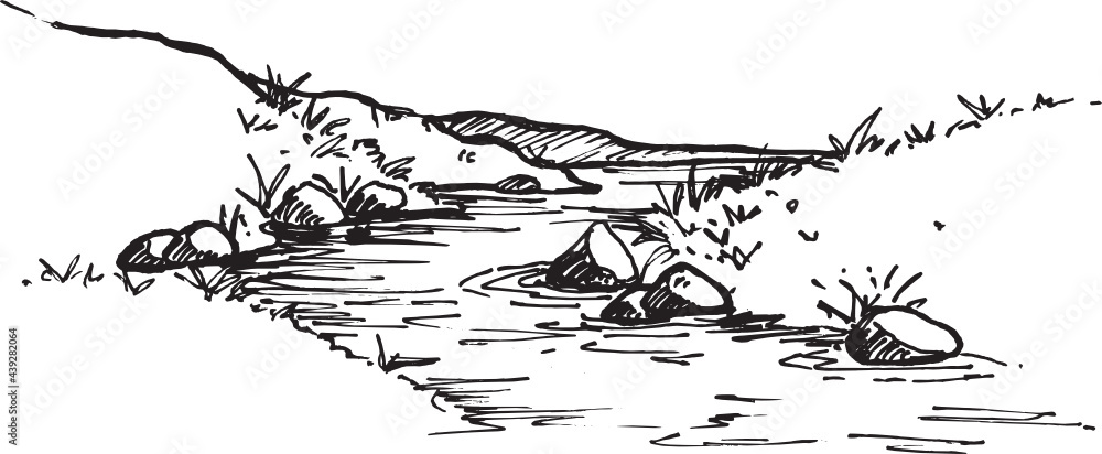 Fototapeta premium river. Nature Forest Hand drawn Elements