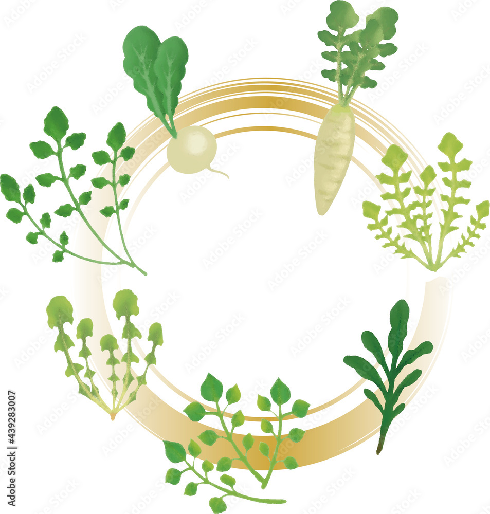 1月 春 七草 野菜 フレーム コピースペース 水彩 手描き イラスト素材 Stock Vector Adobe Stock