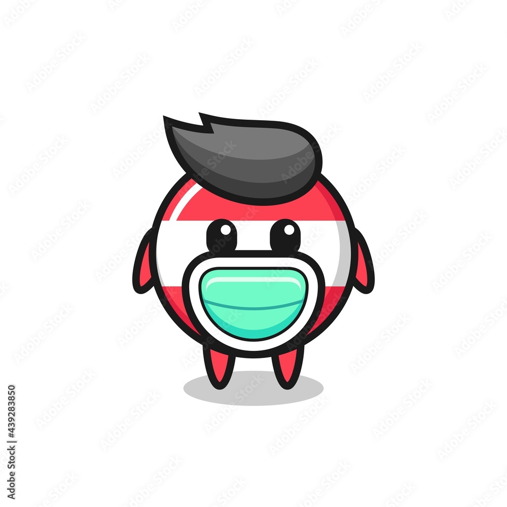 cute austria flag badge cartoon wearing a mask