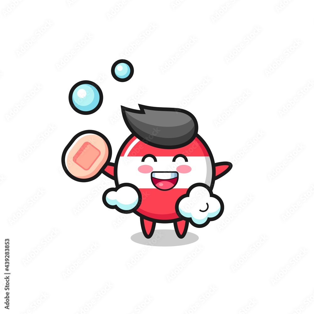 austria flag badge character is bathing while holding soap