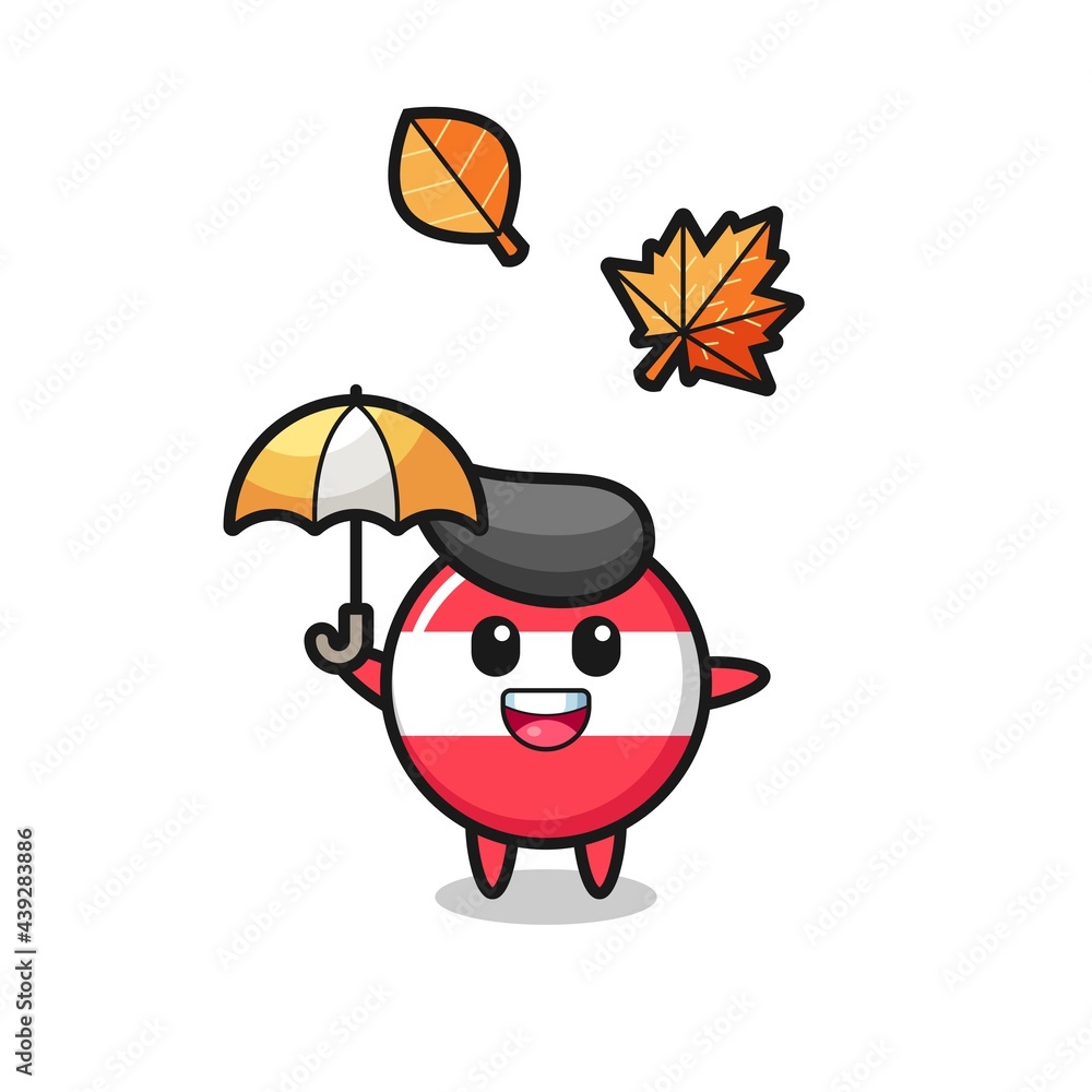 cartoon of the cute austria flag badge holding an umbrella in autumn cartoon of the cute austria flag badge holding an umbrella in autumn