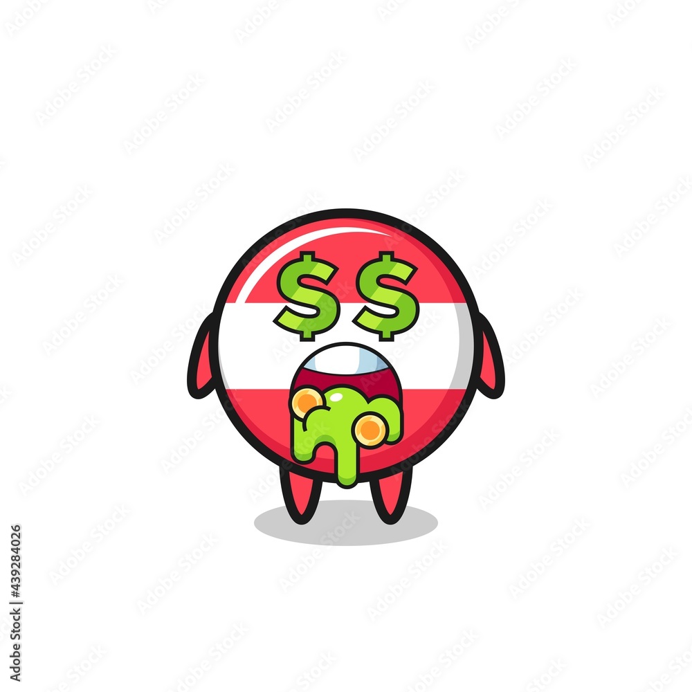 austria flag badge character with an expression of crazy about money