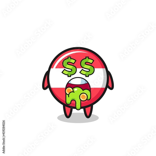 austria flag badge character with an expression of crazy about money
