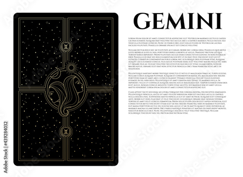 vector illustration of gemini sign in gold and black colours and abstractions cosmos