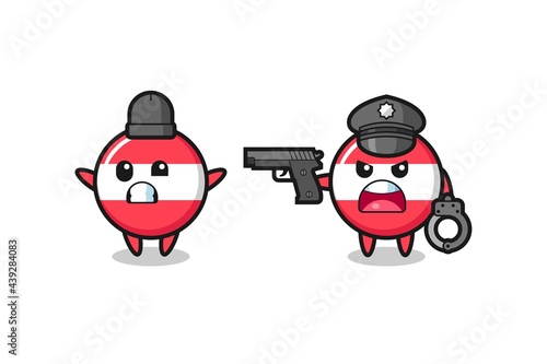 illustration of austria flag badge robber with hands up pose caught by police