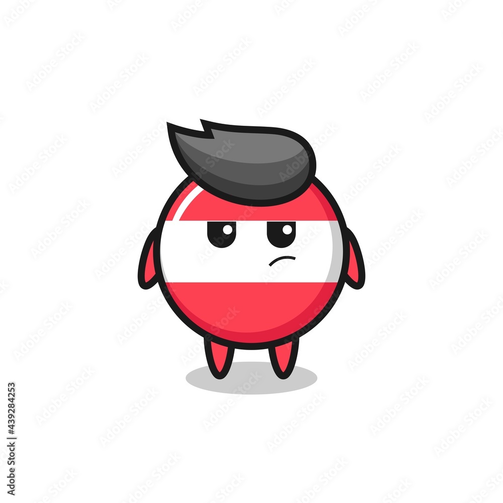 cute austria flag badge character with suspicious expression