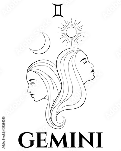 illustration of gemini sign in gold and black colours and abstractions cosmos