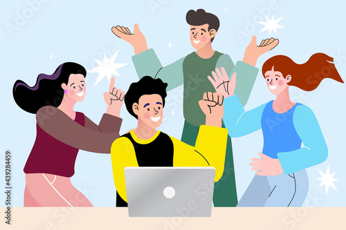 A diverse team of colleagues collaborating in a video conference call. A modern concept of remote work, online meetings, and digital communication in a hybrid workplace.