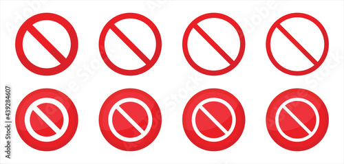 Set of prohibition sign. Stop symbol. Red ban icon. Vector illustration Eps10