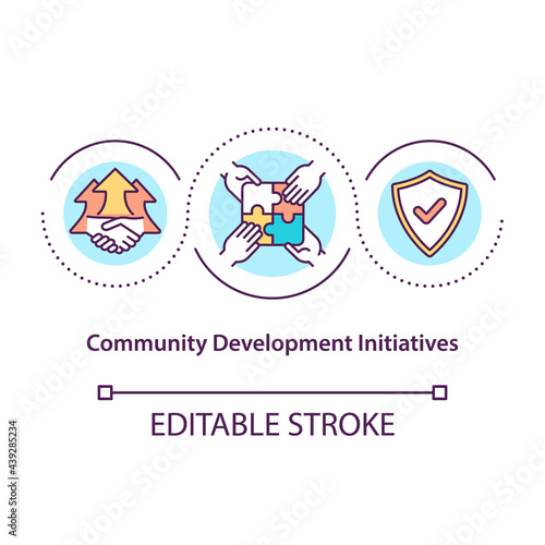 Community development initiatives concept icon. Improve life of people. Upgrading society abstract idea thin line illustration. Vector isolated outline color drawing. Editable stroke