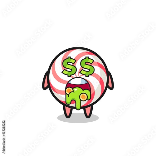 candy character with an expression of crazy about money