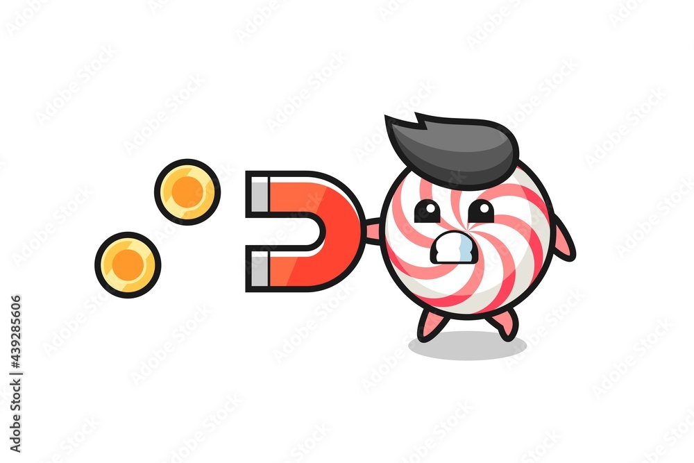 the character of candy hold a magnet to catch the gold coins the character of candy hold a magnet to catch the gold coins