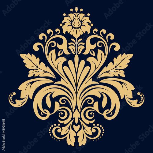 Damask graphic ornament. Floral design element. Gold vector pattern