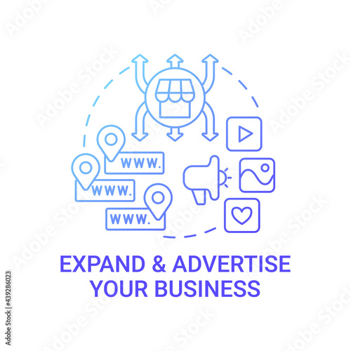 Expand and advertise business concept icon. Online marketplace abstract idea thin line illustration. Building email list. Providing good customer service. Vector isolated outline color drawing