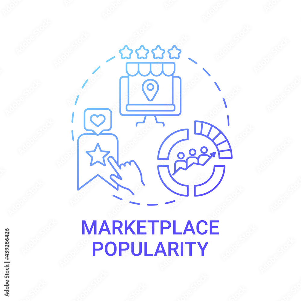 Marketplace popularity concept icon. Reaching large audience abstract idea thin line illustration. Customers engagement. E-commerce site reputation. Vector isolated outline color drawing