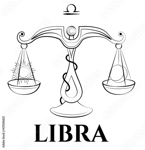 black and white illustration of libra astrological sign