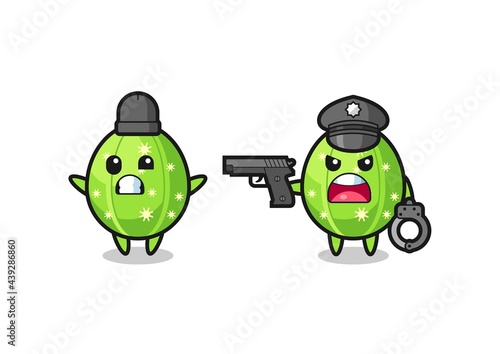 illustration of cactus robber with hands up pose caught by police