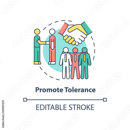 Promote tolerance concept icon. Racism at work abstract idea thin line illustration. Tackling racial discrimination. Driving positive change. Vector isolated outline color drawing. Editable stroke
