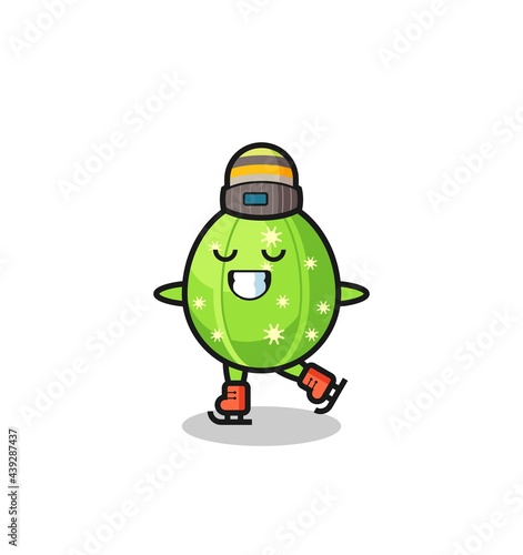cactus cartoon as an ice skating player doing perform