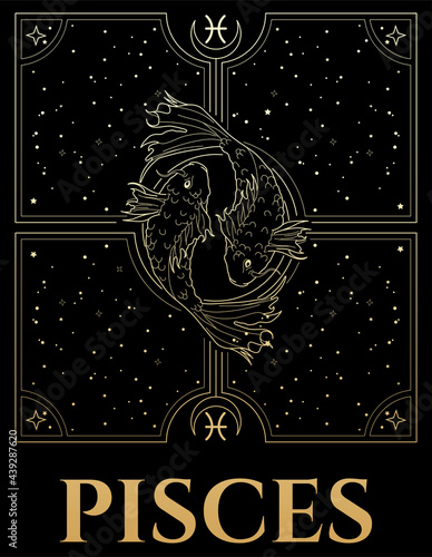 black and gold vector illustration of pisces sign photo