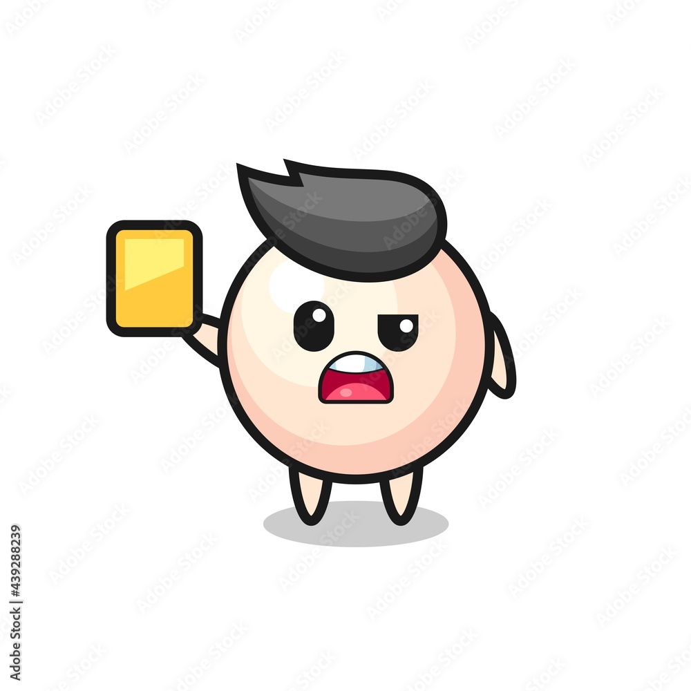 cartoon pearl character as a football referee giving a yellow card