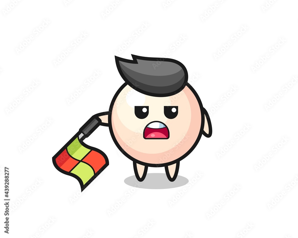 pearl character as line judge hold the flag down at a 45 degree angle pearl character as line judge hold the flag down at a 45 degree angle