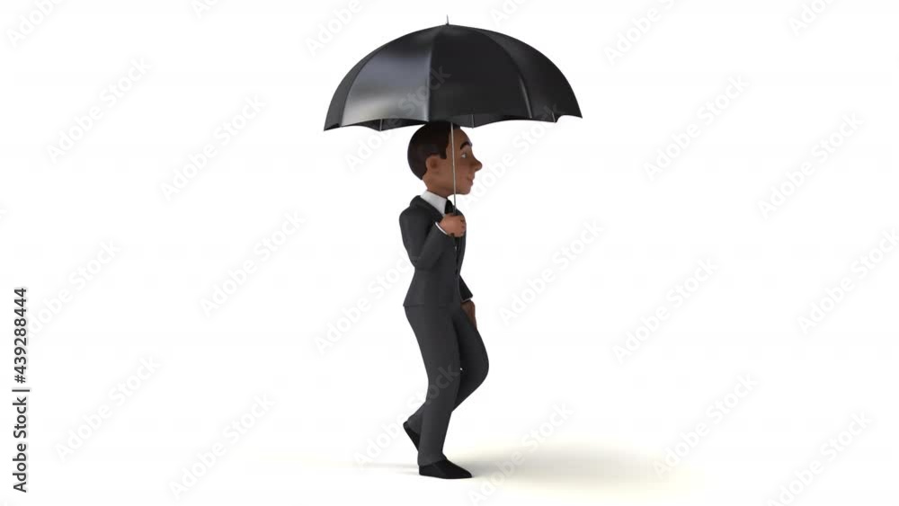 Fun 3D cartoon business man walking with an umbrella Fun 3D cartoon business man walking with an umbrella