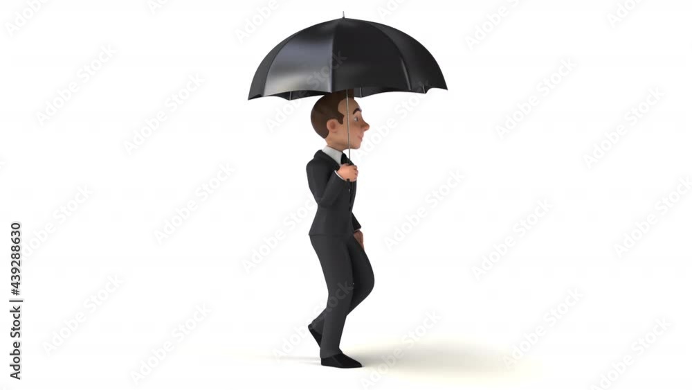 Fun 3D cartoon business man walking with an umbrella Fun 3D cartoon business man walking with an umbrella
