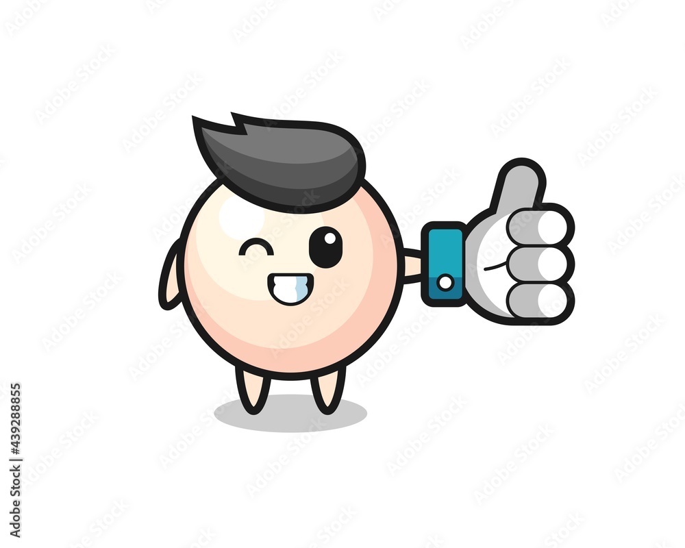 cute pearl with social media thumbs up symbol
