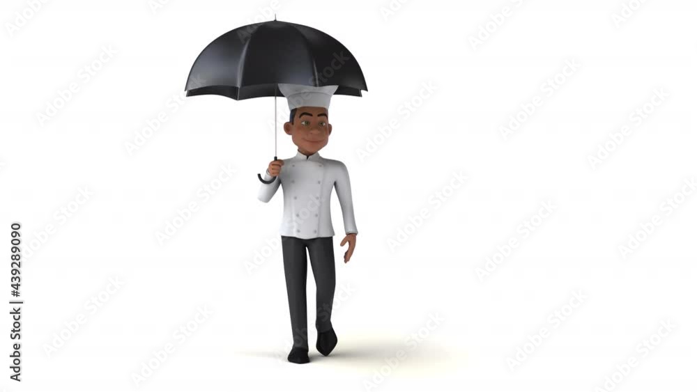 Fun 3D cartoon chef walking with an umbrella Fun 3D cartoon chef walking with an umbrella