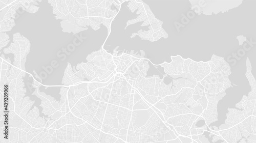 White and grey Auckland city area vector background map, streets and water cartography illustration.