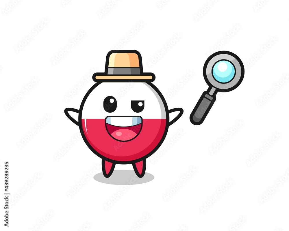 illustration of the poland flag badge mascot as a detective who manages to solve a case