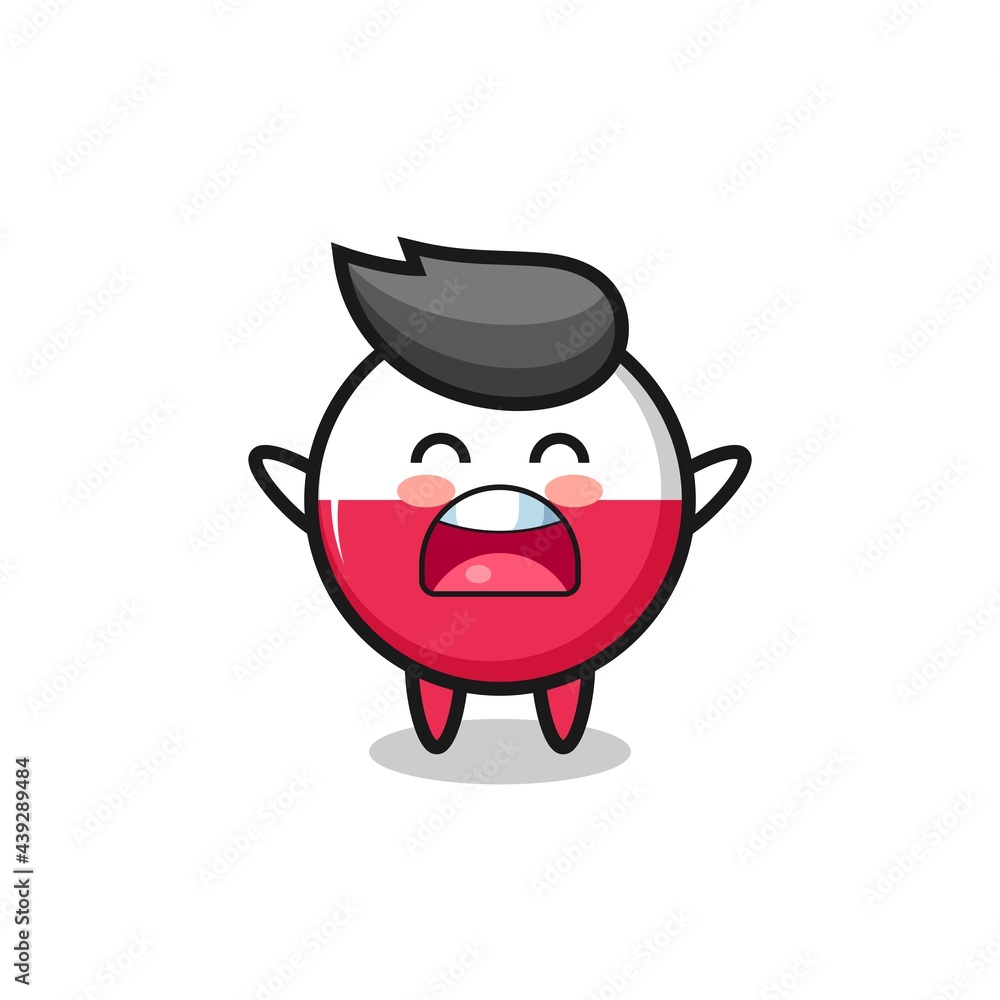 cute poland flag badge mascot with a yawn expression