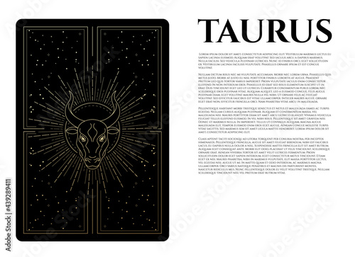 vector illustration of taurus in gold and black colours and abstractions cosmos