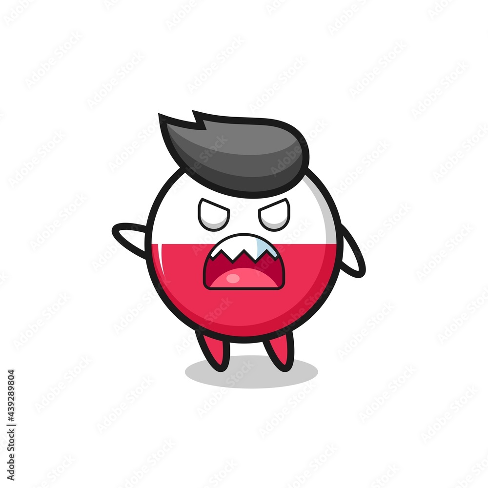 cute poland flag badge cartoon in a very angry pose