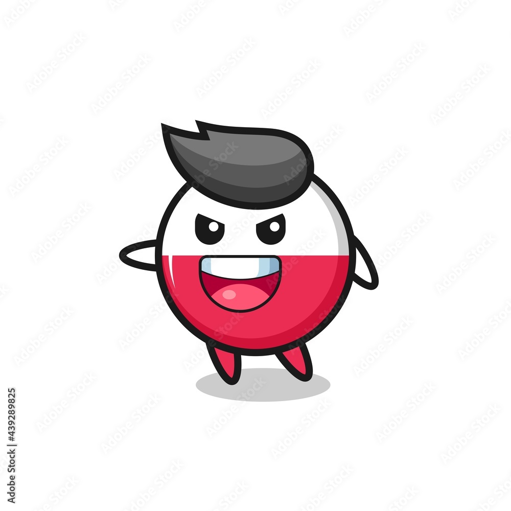 poland flag badge cartoon with very excited pose poland flag badge cartoon with very excited pose