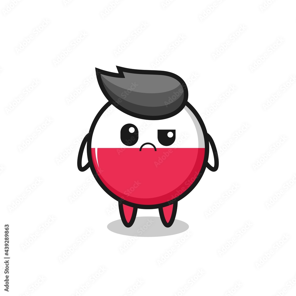 the mascot of the poland flag badge with sceptical face