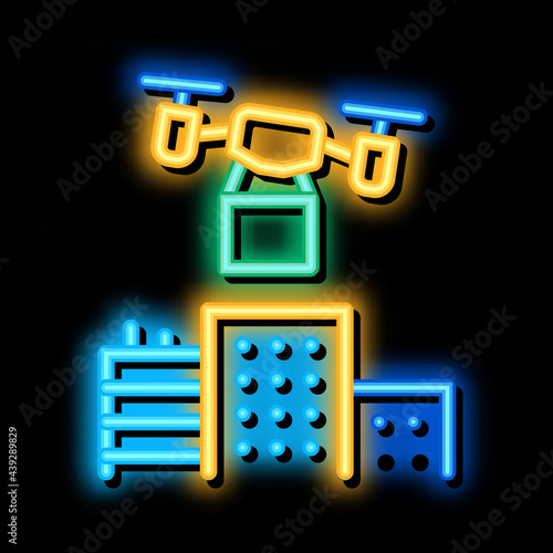 smart city drone delivery neon light sign vector. Glowing bright icon smart city drone delivery sign. transparent symbol illustration